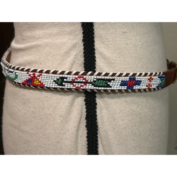 Beautiful Hand Beaded & Laced Thunderbird Belt - Picture 4 of 5